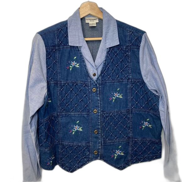 Alfred Dunner Vintage Blue Denim Shirt Vest Combo Petite Size Large - Picture 4 of 7